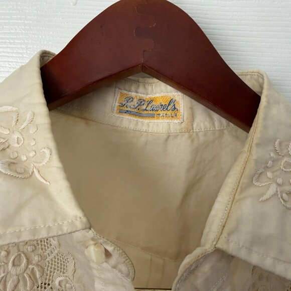 Barong Tagalog Piñas Pineapple Fibers Filipino Short-Sleeve Shirt Men's Small - Picture 2 of 4